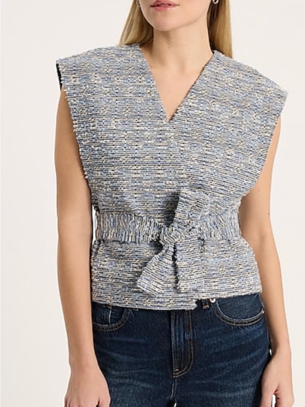 Denim Boucle Wrapped Cropped Vest